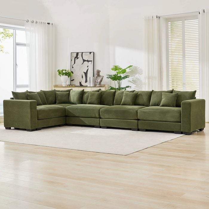 Homfurn 390cm Oversized Modular Sectional Sofa, Corduroy Large Sectional Couches, 4 Seater Modern Deep Seat Sofa Set
