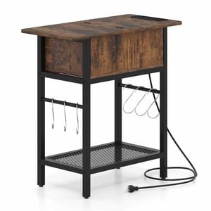 Costway End Table Industrial Charging Bedside Hooks Sofa Side Living