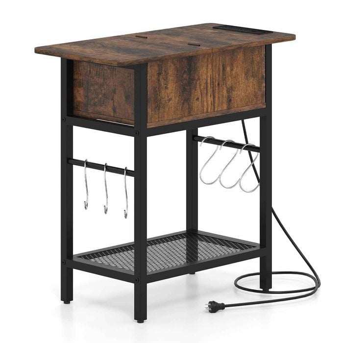 Costway End Table Industrial Charging Bedside Hooks Sofa Side Living