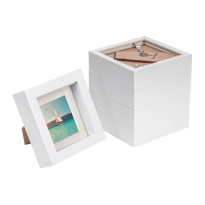 Nicola Spring 4" X 4" White 3d Box Photo Frames - 2" X 2" Mount - Pack Of 5
