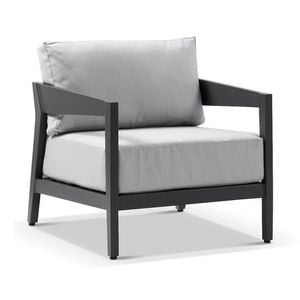 Bronte 1 Seater Outdoor Aluminium Lounge Charcoal & Textured Olefin Grey Cushions