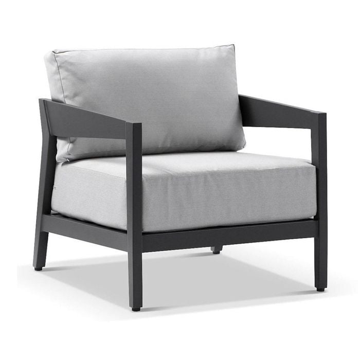 Bronte 1 Seater Outdoor Aluminium Lounge Charcoal & Textured Olefin Grey Cushions