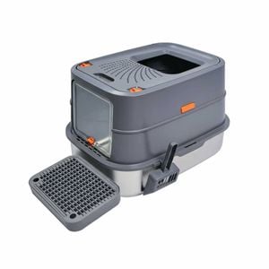 P&P Grey And Silver Stainless Steel Cat Litter Box With Front Entry And Scoop