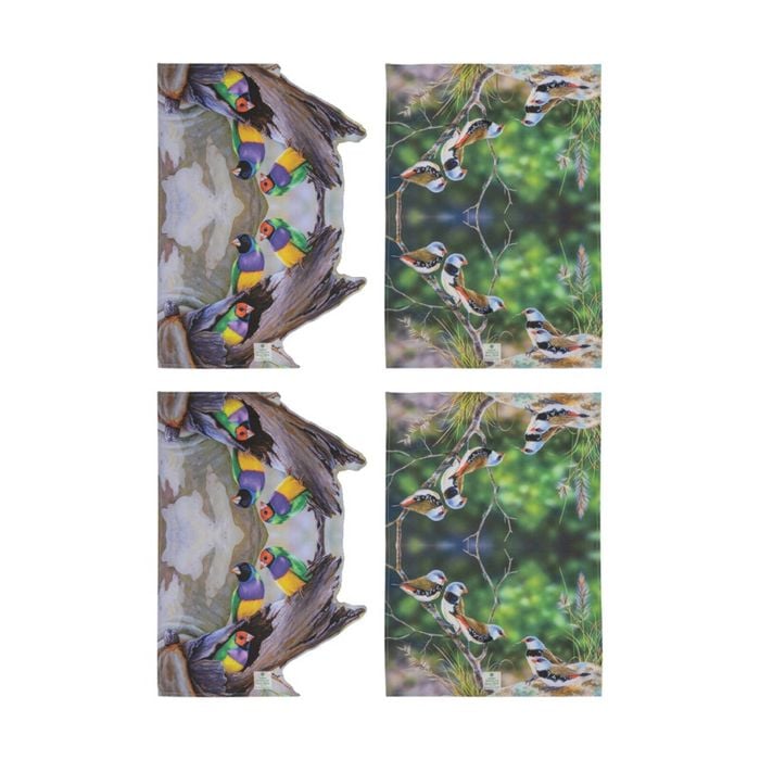 2x 2pc Ashdene Aus Small Birds Finch Kitchen Tea Towels Animal Art