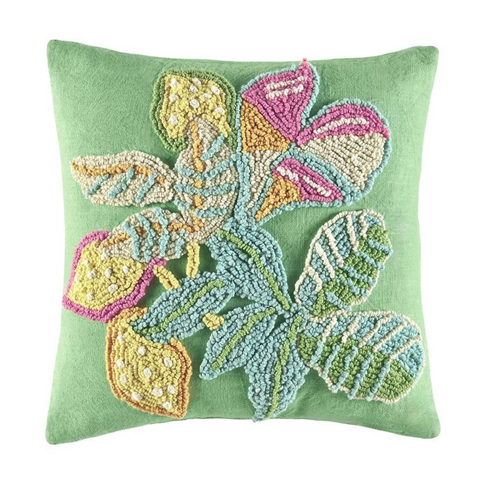 Kas Australia Alicia Cushion Embroidered Leaf Cotton Multi 50x50cm