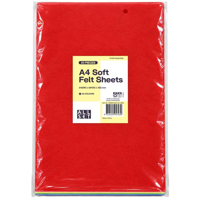 All Set A4 Soft Felt Sheets - 20 Pack