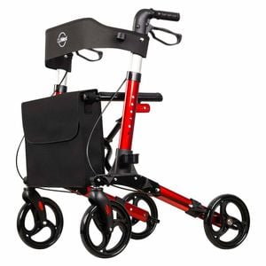 Euro Walker 4-wheeled Rollator - Lightweight, Adjustable Aluminium Walker With Padded Seat - Red