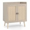 Costway Sideboard Buffet Rattan Coffee Bar Cabinet 2 Door Wooden Natural
