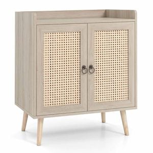 Costway Sideboard Buffet Rattan Coffee Bar Cabinet 2 Door Wooden Natural
