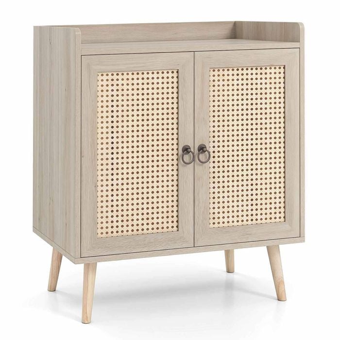 Costway Sideboard Buffet Rattan Coffee Bar Cabinet 2 Door Wooden Natural