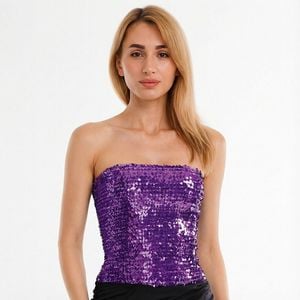 Wos SEQUIN BANDEAU CROP TOP Sparkling Sparkly Costume Tube Purple