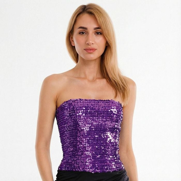 Wos SEQUIN BANDEAU CROP TOP Sparkling Sparkly Costume Tube Purple