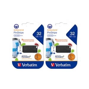 2x Verbatim Pinstripe Usb 2.0 Drive 32gb Black Microban