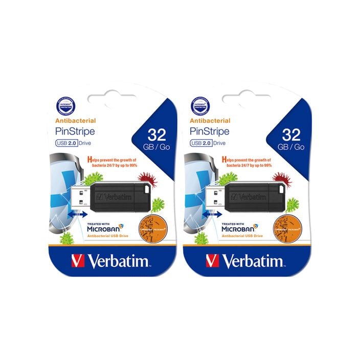 2x Verbatim Pinstripe Usb 2.0 Drive 32gb Black Microban