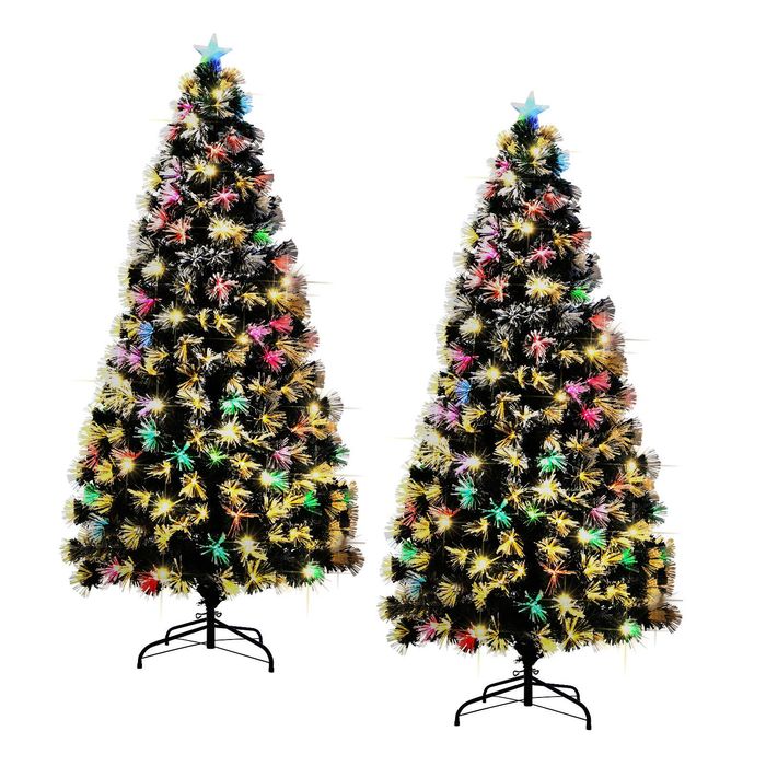 Tinseltown 2PCS LED Christmas Tree 1.8M 6FT Xmas trees Optic Fibre Snow Multi Colour
