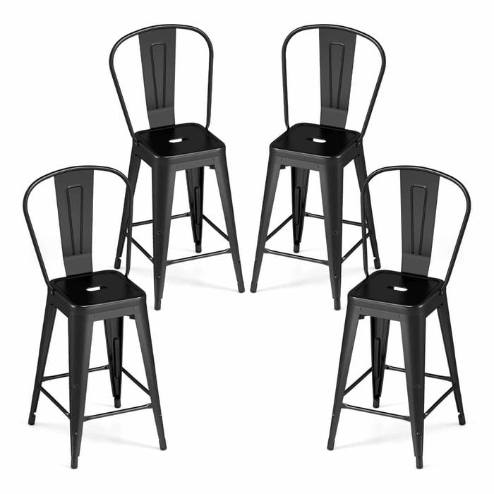 Costway 4x Metal Bar Stool Counter Barstool Kitchen Dining Chairs Black