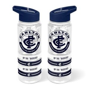 AFL Clear Tritan Drink Bottle 650ml - Carlton Blues - 4 Wrist Bands