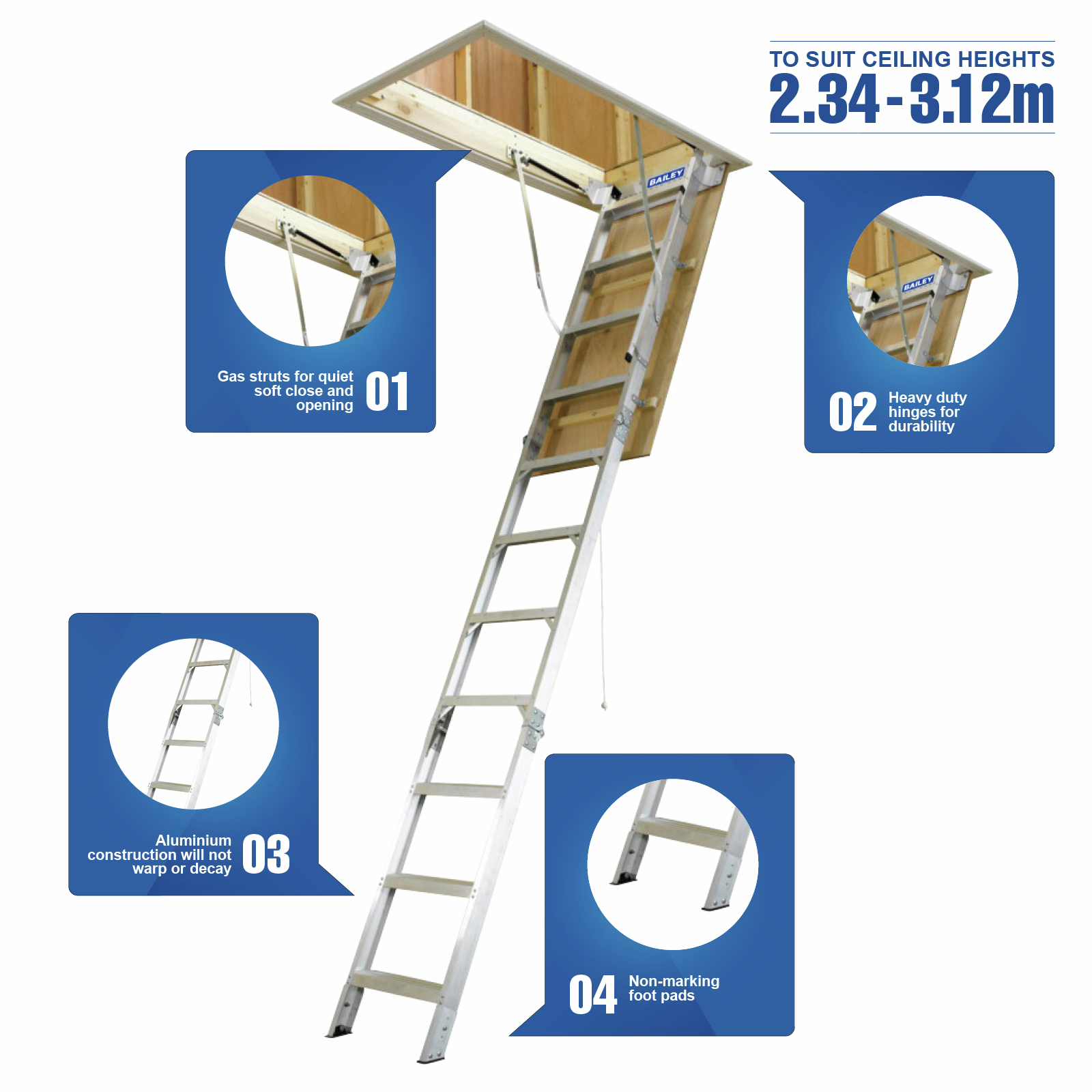 Bailey 2.34 3.12m 170kg Aluminium Folding Attic Ladder Bunnings Australia