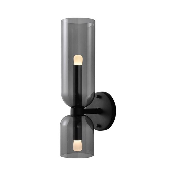 LumenSphere Calice 2-Light Wall Light - Black Finish, Smoke Glass, Iron Frame, E14 Base