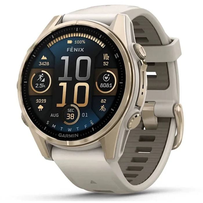 Garmin Fenix 8 43mm AMOLED Sapphire Soft Gold with Fog Grey/Dark Sandstone Silicone Band