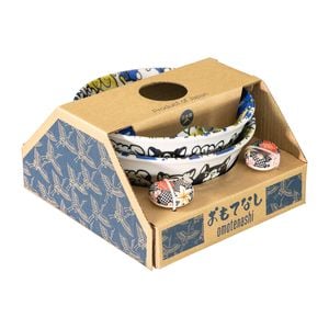 Omotenashi Puppy Party Donburi Bowl Gift Set With Chopstick Rest – Blue