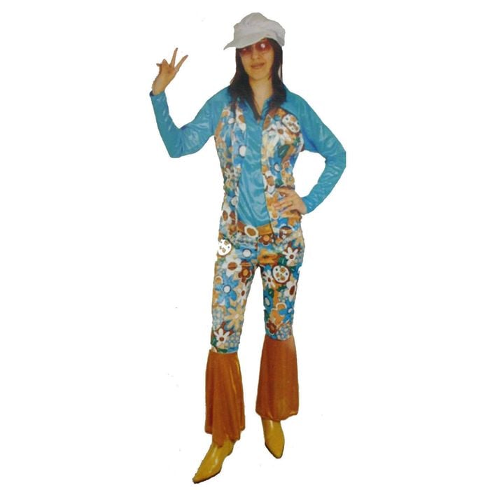 WOMENS HIPPIE COSTUME Fancy Dress 60s 70s Hippy Groovy Disco Retro Halloween - Orange | One Size | Polyester