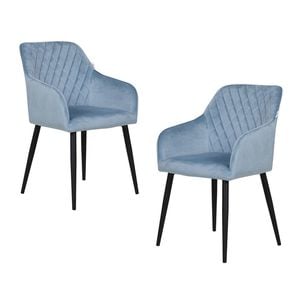 Familand Dining Chairs Set of 2 Velvet Armchair Upholstered Chair Metal Legs in Blue