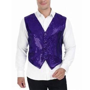 S Sequin Vest Waistcoat Disco Sparkle Costume Dance Party One Size Purple