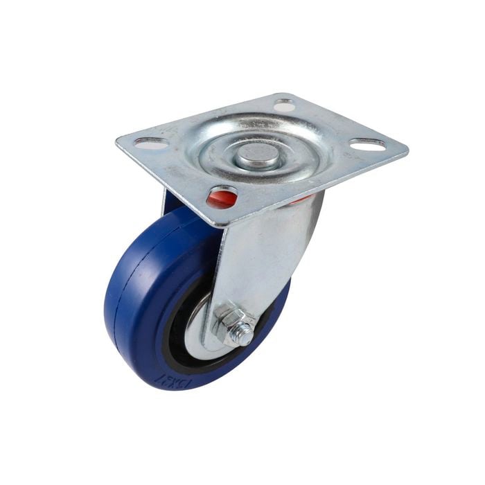 Easyroll 75mm 90kg Blue Elastic Rubber Swivel Plate Castor
