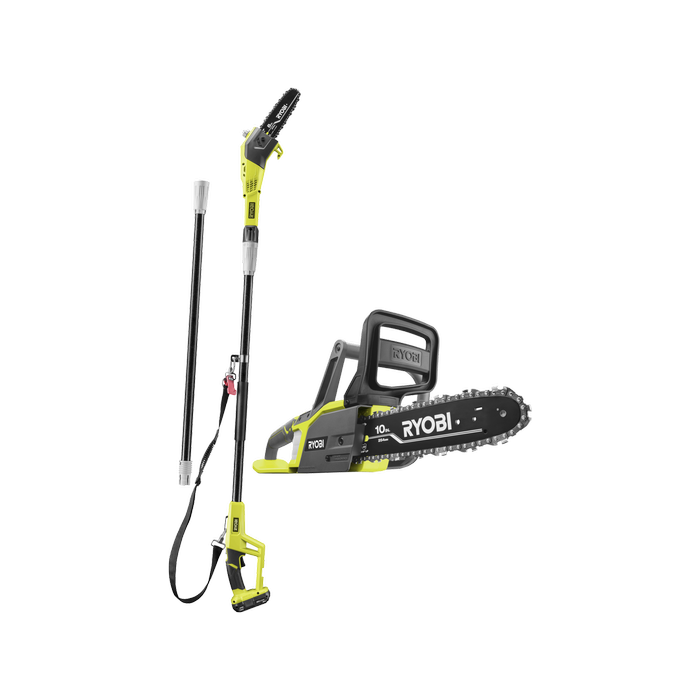 Ryobi 18V ONE+ 8” Pole Pruner and 10” Chainsaw Kit R18X2B42