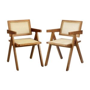 Oikiture 2x Dining Chairs Rattan Chair Walnut