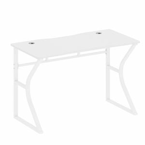 Ufurniture 120cm Computer Desk with Cable Holes, Modern Home Office Desk with K-Frame Legs, Study & Gaming Desk, White