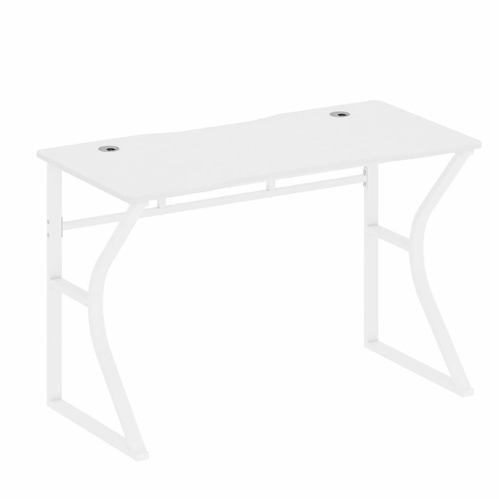 Ufurniture 120cm Computer Desk with Cable Holes, Modern Home Office Desk with K-Frame Legs, Study & Gaming Desk, White
