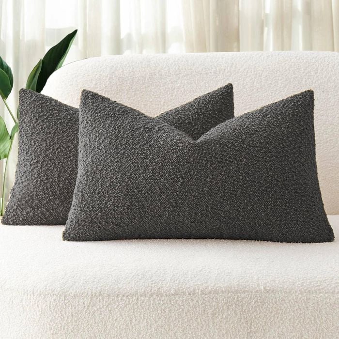 Gioia Casa Twin-pack Bouclé Cushion Covers - Soft Textured Polyester With Hidden Zipper (charcoal, 30cm X 50cm)