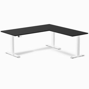 Desky Eco L-Shape Sit to Stand Black Melamine Desk 180x175cm Left Return White Height Adjustable Leg