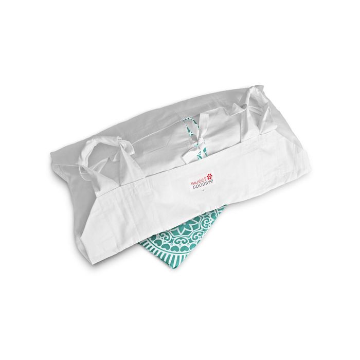 Sweet Goodbye COCOON - Soft Pet Casket - Burial & Cremation Ceremony Kit (Classic Cotton) | White/Aqua, Small