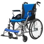 EQUIPMED Folding Aluminium Wheelchair, 20 Inch Wheels, Park Brakes, 100kg Capacity, Blue