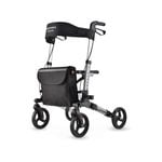 EQUIPMED Foldable Aluminium Walking Frame Rollator with Bag and Seat, Silver
