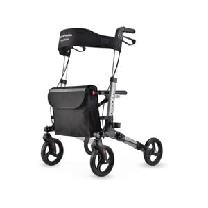 EQUIPMED Foldable Aluminium Walking Frame Rollator with Bag and Seat, Silver