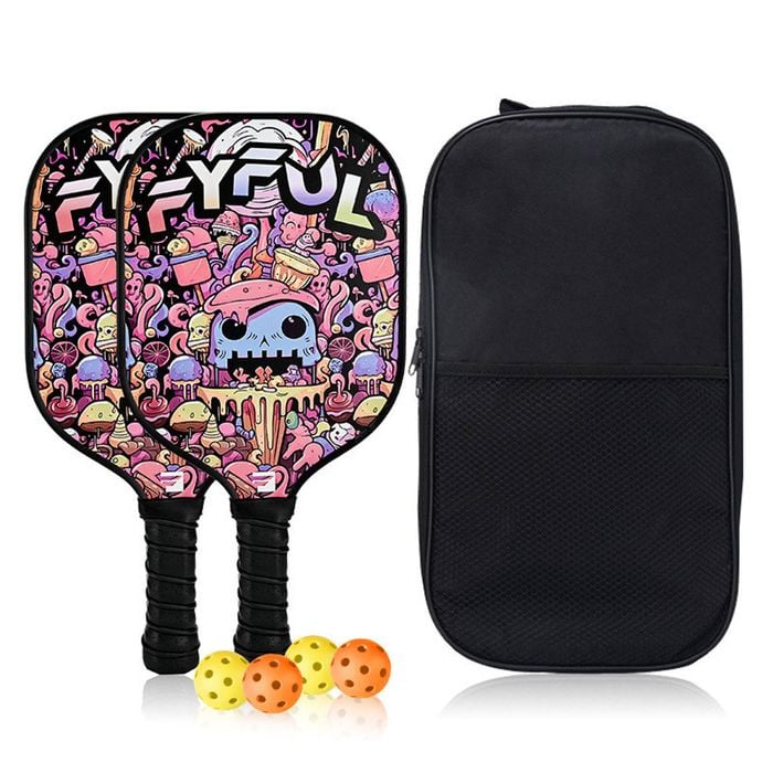 Catzon Pickleball Paddles Set 2 Rackets With Balls And Bag Fiberglass Surface Pickleball Racquet Set-black
