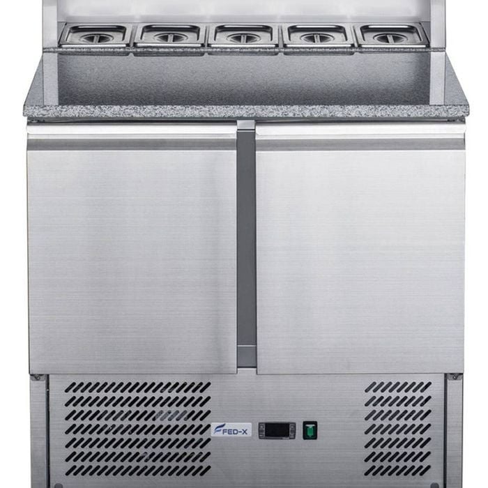 FED-X Two Door Salad Prep Fridge with Marble Top 