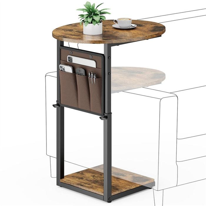 Catzon C Shaped End Table Adjustable Height Small Side Table with Storage Bag