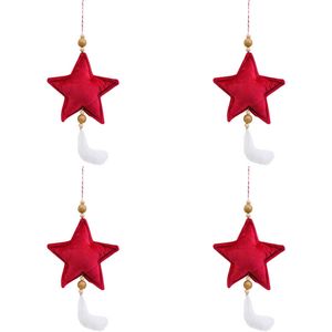 4x LVD Hanging Star Wine Velvet Christmas Tree Ornament Festive Decor 14cm Red