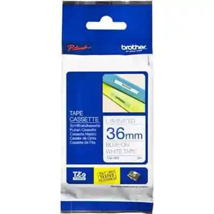 Brother TZE Blue on White Tape, 36mm