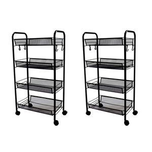SOGA 2 Pack 3-Tier Bee Mesh Storage Rack with Wheels - Black