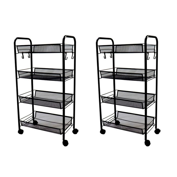 SOGA 2 Pack 3-Tier Bee Mesh Storage Rack with Wheels - Black