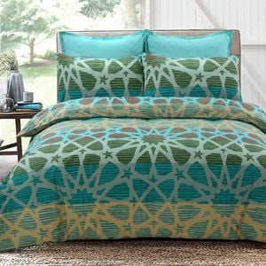 Pure Cotton Queen Quilt Cover Set - Oasis - Green/Beige