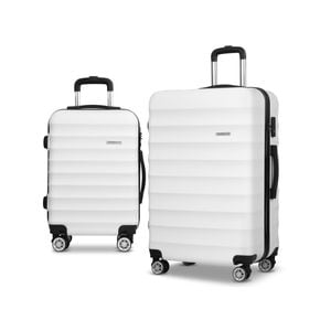 Wanderlite 2pcs Luggage Trolley Travel Suitcase Set TSA Hard Shell Case Strap White