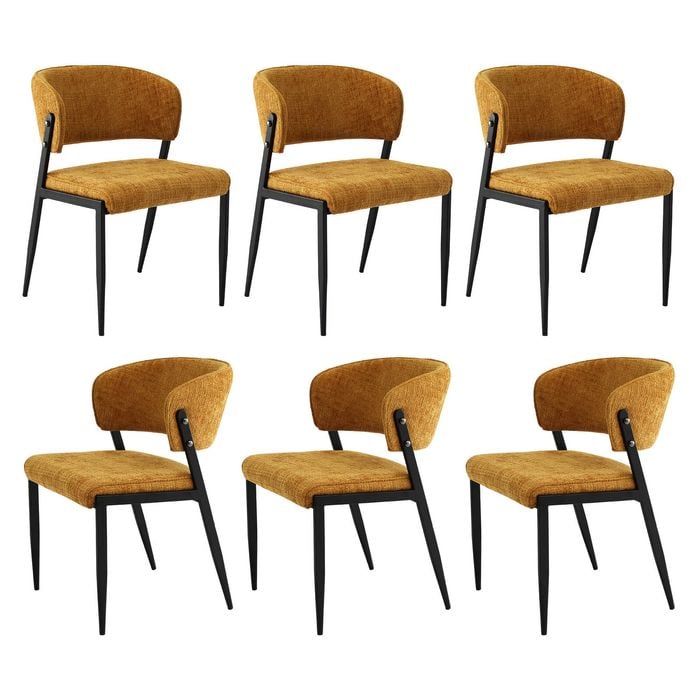 Artiss Dining Chairs Set Of 6 Linen Fabric Soft Upholstered Chairs Mustard