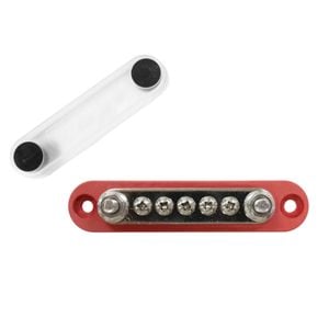 Exotronic 150A Red 2x M6 Stud Busbar with 5 Screws & Cover